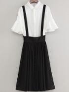 Shein White Bell Sleeve Lapel Blouse With Black Zipper Dress