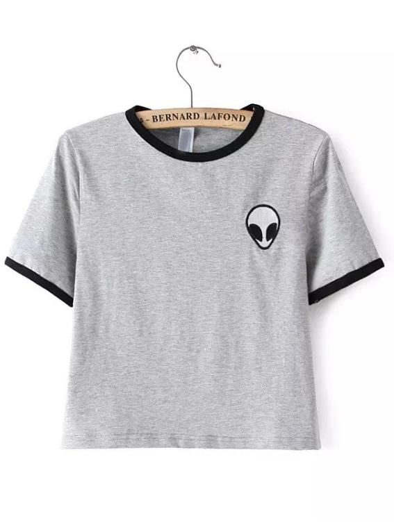 Shein Crew Neck Alien Print Crop T-shirt