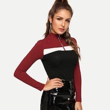 Shein Color Block Zipper Fitted Tee