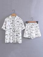 Shein Animal Print Pocket Top With Elastic Waist Shorts