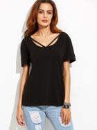 Shein Black Scoop Neck Cut Out Front T-shirt