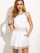 Shein White Pocket Embroidered Sleeveless Dress
