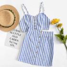 Shein Button Up Crop Striped Cami & Skirt Co-ord