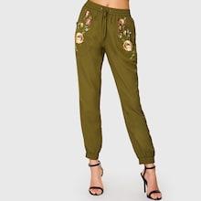 Shein Elastic Waist Embroidered Pants