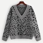 Shein V Neck Leopard Print Sweater