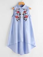 Shein Floral Embroidered Dip Hem Shirt Dress