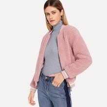 Shein Zip Up Contrast Trim Teddy Jacket