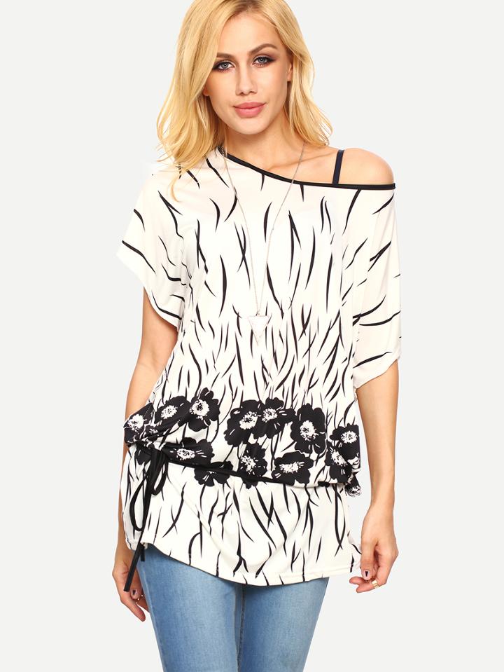 Shein White Vintage Print Loose T-shirt