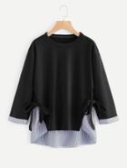 Shein Contrast Stripe Knotted Side Dip Hem Sweatshirt