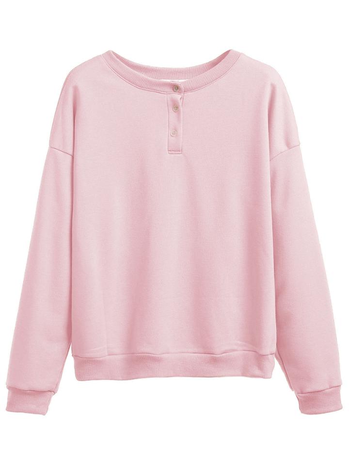 Shein Pink Drop Shoulder Buttons Sweatshirt