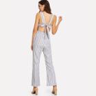 Shein Tie Back Striped Pinafore Jumpsuit