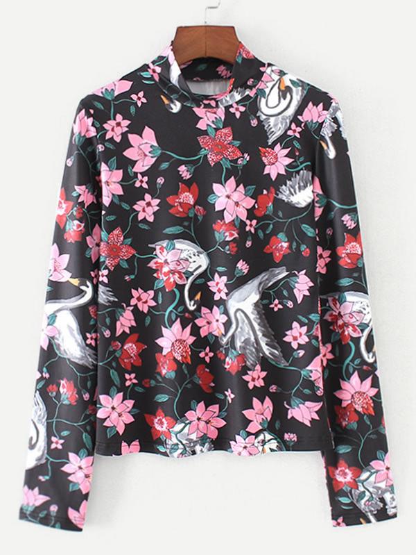 Shein Swan Print Calico Top