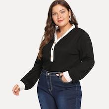 Shein Plus Contrast Binding Buttoned Top