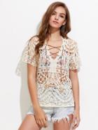 Shein Dip Hem Lace Crochet Cover Up Top