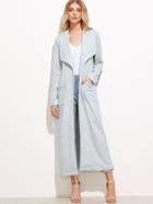 Shein Blue Faux Suede Drape Collar Coat With Pocket