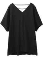 Shein Black V Neck Cut Out Back Casual T-shirt