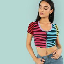Shein Zip Up Striped Tee