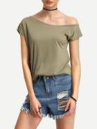 Shein Off-the-shoulder Olive Green T-shirt