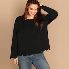 Shein Plus Scallop Trim Wrap Solid Pullover