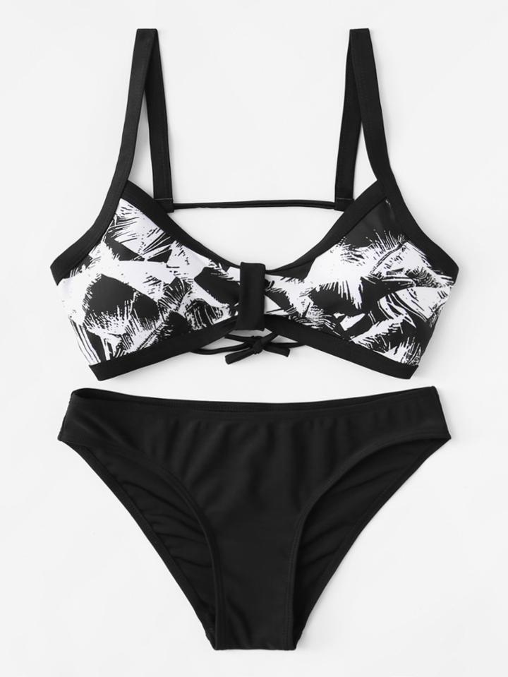 Shein Colorblock Self Tie Bikini Set