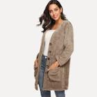 Shein Single Breasted Pocket Front Teddy Coat
