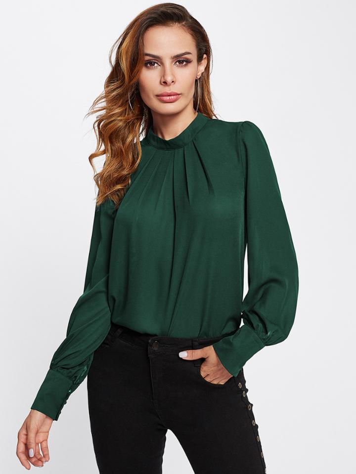 Shein Stand Collar Pleated Blouse
