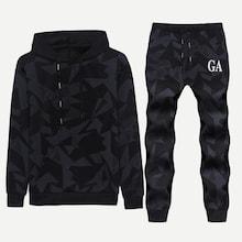 Shein Men Letter Print Drawstring Sweatshirt & Pants 2pcs