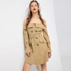 Shein Off Shoulder Foldover Front Belted Coat