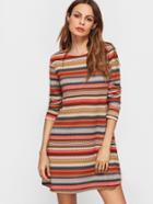 Shein Multicolor Striped Long Sleeve A Line Dress