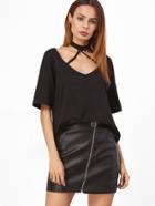 Shein Black Strappy Halter Neck T-shirt
