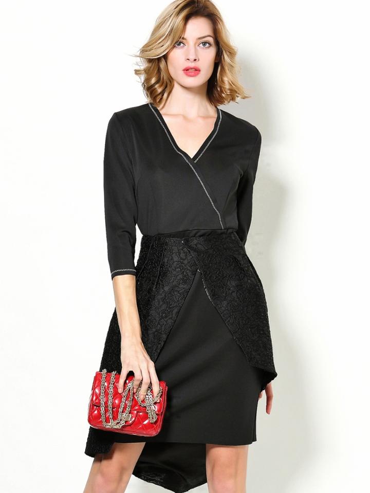 Shein Black V Neck Length Sleeve Two Pieces Dress