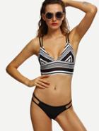 Shein Contrast Striped Print Mix And Match Bikini Set