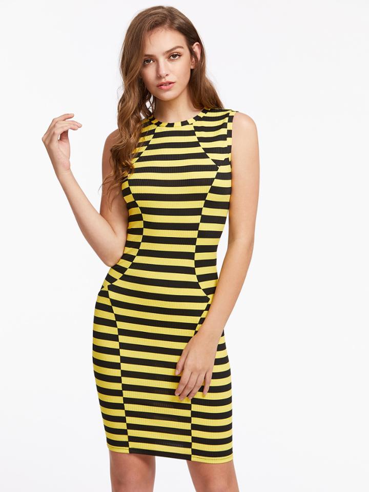 Shein Rib Knit Striped Paneled Dress