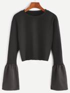 Shein Black Contrast Bell Sleeve Ribbed T-shirt
