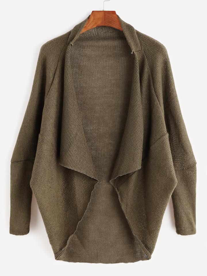 Shein Khaki Drape Front High Low Cocoon Cardigan