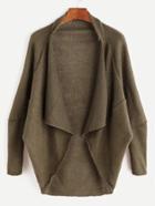 Shein Khaki Drape Front High Low Cocoon Cardigan