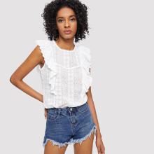 Shein Laser Cut Ruffle Trim Top