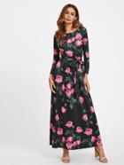 Shein All Over Rose Print Self Tie Dress