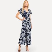 Shein Flutter Sleeve Plunging Neck Botanical Jumper
