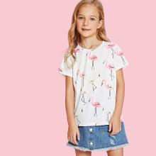 Shein Girls Allover Flamingo Print T-shirt
