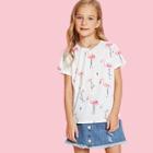 Shein Girls Allover Flamingo Print T-shirt
