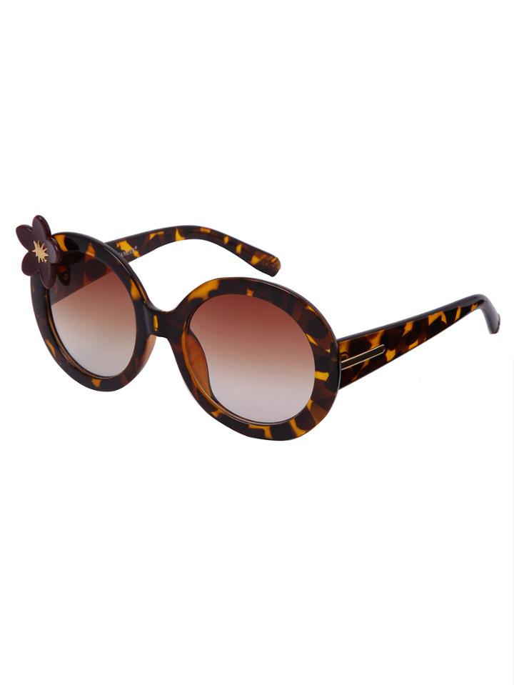 Shein Leopard Frame Cute Flower Round Lenses Sunglasses
