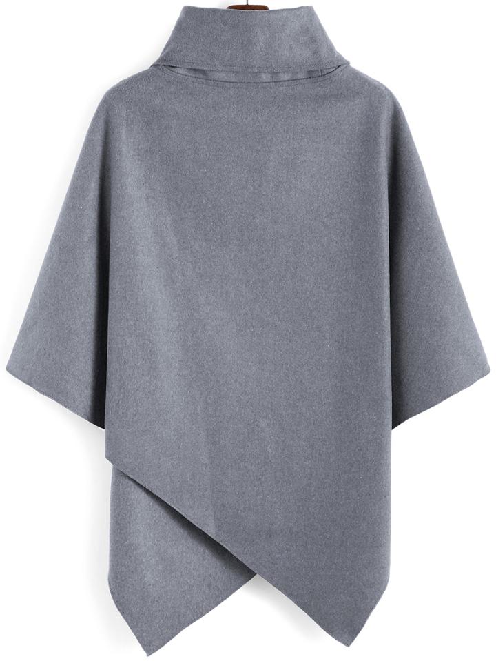 Shein Turtleneck Woolen Asymmetrical Cape Grey Coat