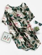Shein Florals Curved Hem Dress With Pockets