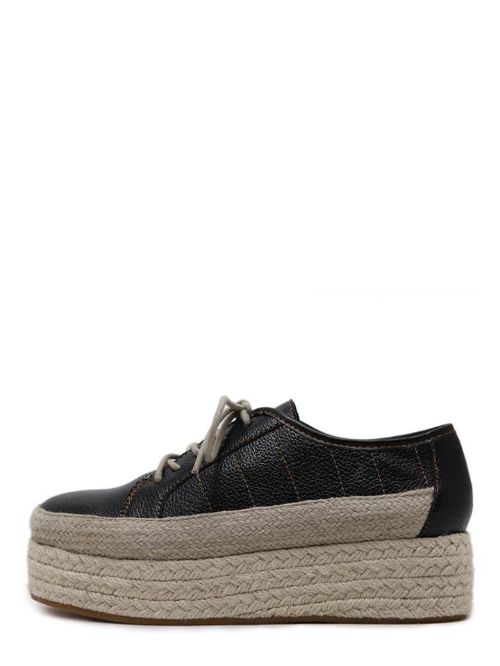 Shein Black Round Toe Lace Up Espadrille Wedges