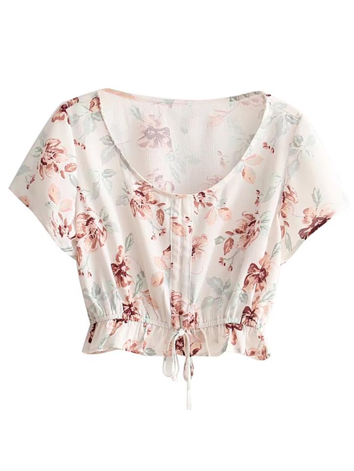 Shein Drawstring Hem Floral Crop Top