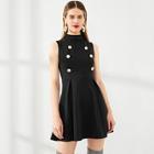 Shein Zip Back Double Button Sleeveless Dress