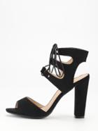 Shein Black Faux Suede Lace Up Block Heel Sandals
