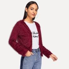 Shein Open Front Solid Fuzzy Coat