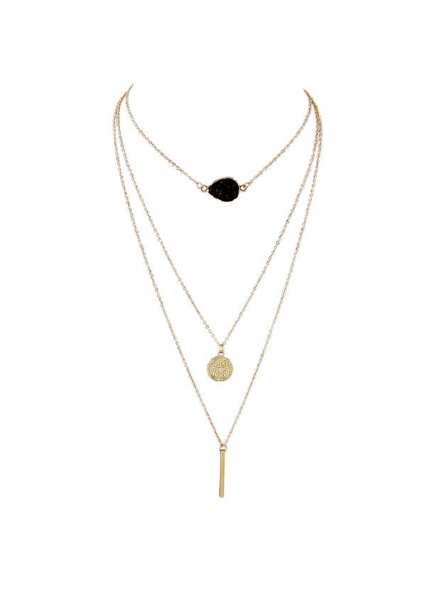 Shein Black Boho Chic Chain With Stone Round Charms Necklace